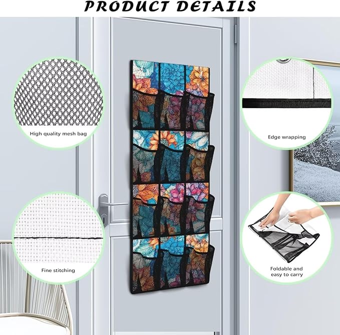 Boho Flowers Shoe Organizer Door Hanger,Shoes Hanger Storage Organizer Bag Space Saver,Hanging Shoe Storage Hanging Bag