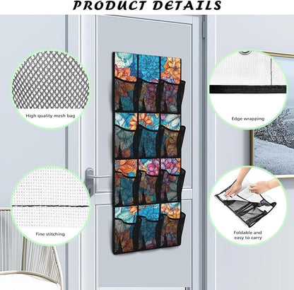 Boho Flowers Shoe Organizer Door Hanger,Shoes Hanger Storage Organizer Bag Space Saver,Hanging Shoe Storage Hanging Bag