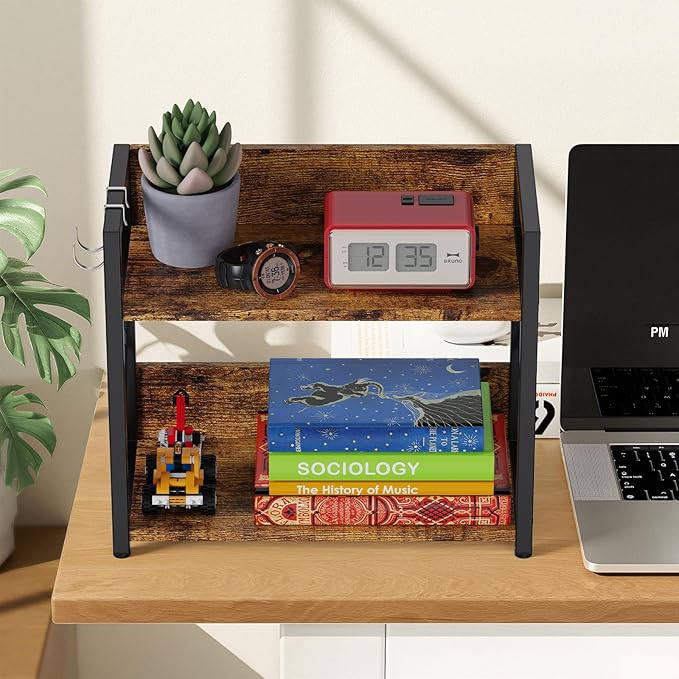 RUILALIFE 2 Tier Kitchen Counter Shelf Organizer, Coffee Bar Station Organizer for Countertop，Space Saving Spice Rack, Desk Shelf Riser, Coffee Bar Accessories(Rustic Brown, Medium)