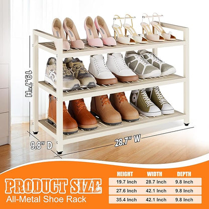 3-Tier Heavy Duty Metal Shoe Rack, 200 lbs Load Capacity Shoe Organizer with Reinforced Steel Tubes, No-Wobble Free Standing Shoe Shelf for Entryway, Closet, Bedroom, Dorm – Easy Assembly, Black