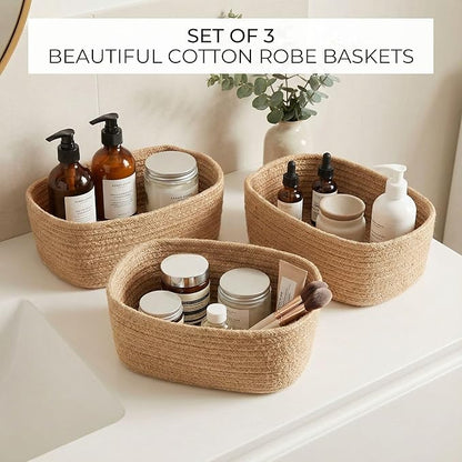 Beautiful Storage Basket Set of 3 - Sturdy Jute Rope Baskets for Shelves Are Perfect for Organizing Your Home - Quality Storage Bins Easily Fit With Any Nursery or Bedroom Decor