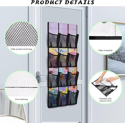 Dragonfly Floral Back of Door Shoe Organizer Collapsible Hanging Shoe Rack for Closet Portable Over Door Storage for Apartment Bathrooms No Dril Hanging Storage Organizer