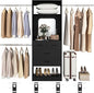 Unikito 96” W Closet Systems, Adjustable 8FT Walk in Closet Organizer Starter Kit with 25” Tower and 3 Hanging Rods, Sturdy Garment Rack with 4 Drawers and Mirror, Black