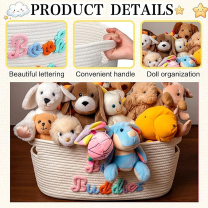 Threehoney Book Buddies Basket Preschool Book Toy Storage Basket with Handle Woven Cotton Rope Organizer for Back to School Kindergarten Preschool Classroom Graduation 15 x 10 x 9 Inches(Multicolored)
