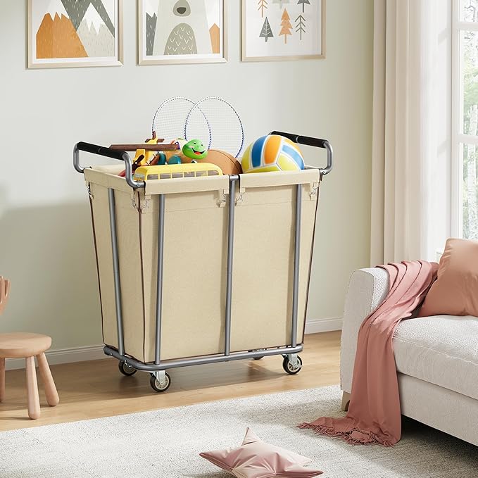 Gewudraw Large laundry hamper with Wheels, 2 Bag 360L Big Rolling Laundry Basket Sorter Cart, Extra Large Laundry Clothes Hamper, Heavy Duty Laundry Basket Organizer for Laundry Room,Bathroom