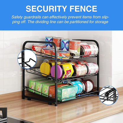 Can Rack Organizer, 3 Tier Stackable Can Storage Dispenser,for Food Storage, Kitchen or Pantry, Storage for 36 Cans, Black