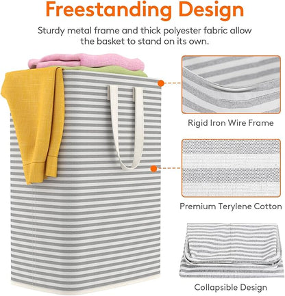 Lifewit 2 Pack Laundry Basket 65L Each, Collapsible Clothes Hamper with Reinforced Handles, Freestanding Waterproof Design for Bedroom and Laundry Room, Grey 130L Total