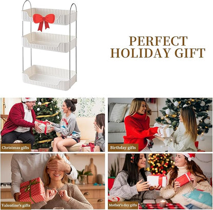 Shuang Qing Bathroom Counter Cosmetic Organizer, 3 Tier-Cream White, Alloy Steel & PET Plastic, Rectangular, Tiered, Perfect for Toiletries & Cosmetics
