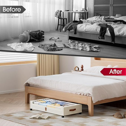 Yecaye Under Bed Storage with Wheels 2 Pack, 70L Larger Capacity Under Bed Storage Containers, Underbed Shoe Storage Organizer, Rolling Under Bed Metal Drawers for Clothes, Blankets(35.5 x 17 x 6.7in)