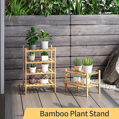 Small Shoe Rack, 4-Tier Bamboo Stackable Shoe Shelf Storage Organizer, Shoe Stand for Closet, Entryway and Hallway