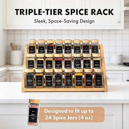 Bamboo Spice Rack - 3 Tier Spices Rack Kitchen Cabinet Organizer for Kitchen, Countertop Seasoning Storage Organizer Shelf.