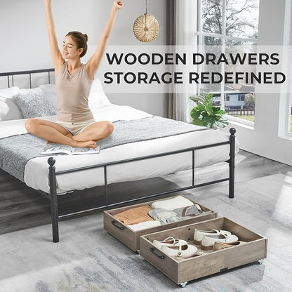 TIOPGHAD Under Bed Storage with Wheels, 2-Pack Under Bed Shoe Storage Organizer Drawer, Composite Wood Particleboard Organizer for Shoes Clothes Containers in Bedroom for Clothes,Shoes(Brownish-Gray)