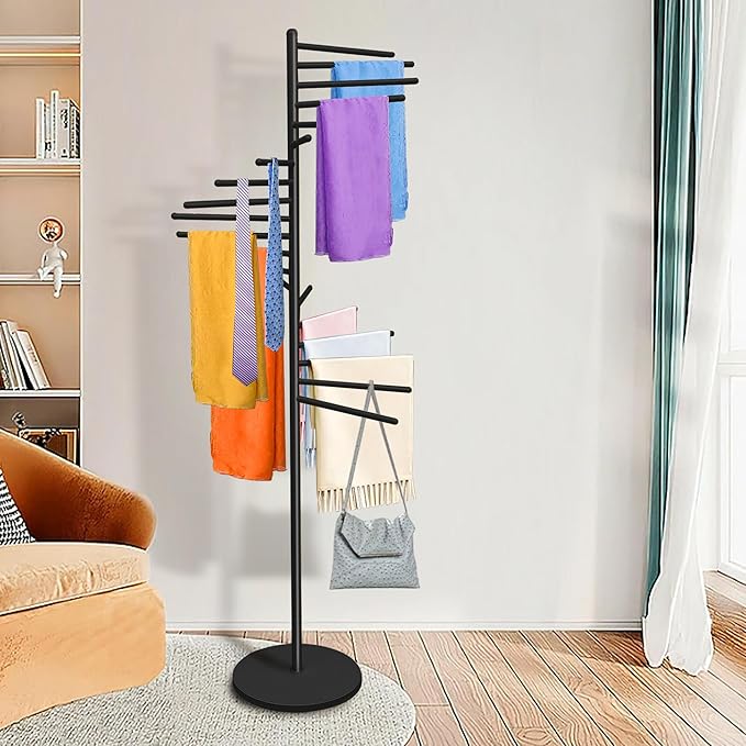 Royxen Scarf Organizer 20 Tiers, Hijab Organizer 60" Height, Purse Holder, Scarf Display for Clothing Store, Home, Black