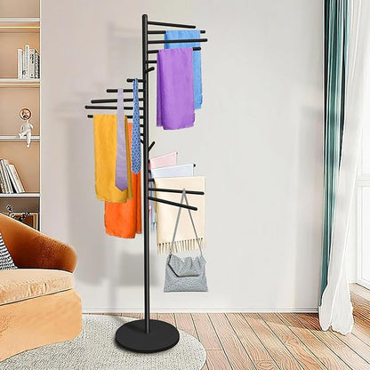 Royxen Scarf Organizer 20 Tiers, Hijab Organizer 60" Height, Purse Holder, Scarf Display for Clothing Store, Home, Black