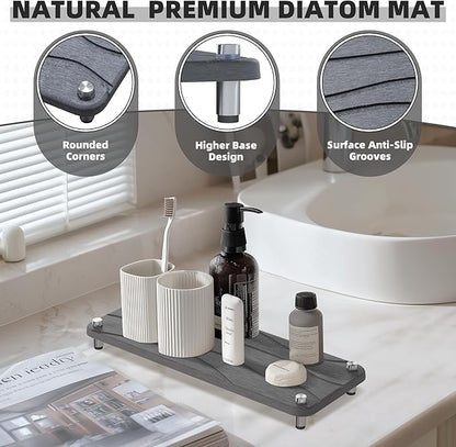 2Pcs Stone Drying Mat, Water Absorbing Stone Tray with Stainless Steel Feet, Fast Drying Diatomite Stones Sink Tray, Soap Dish Rack, Vanity Trays Dispenser Organizer for Bathroom(11"L x 4.3"W x 1.3"H)