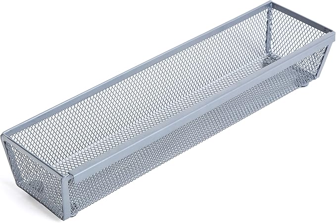 Smart Design Drawer Organizer - (12 x 3 Inch) - Steel Metal Mesh Tray - w/ Interlocking Arm Connection - Utensils, Silverware, Organization - Kitchen [Silver]