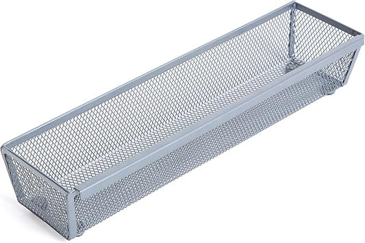 Smart Design Drawer Organizer - (12 x 3 Inch) - Steel Metal Mesh Tray - w/ Interlocking Arm Connection - Utensils, Silverware, Organization - Kitchen [Silver]