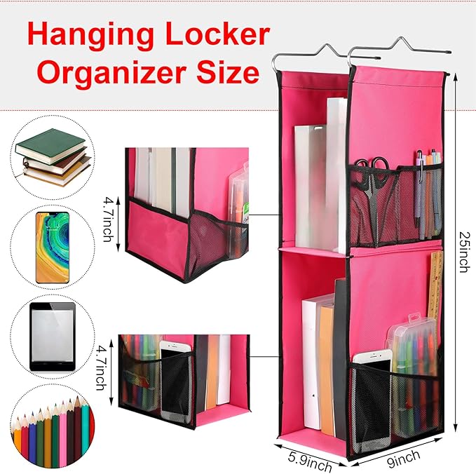 1 PC Hanging Locker 2 Layer Shelves Hanging Locker Organizer Accessories for Office School Gym Closet Home Supplies(Rose Red)