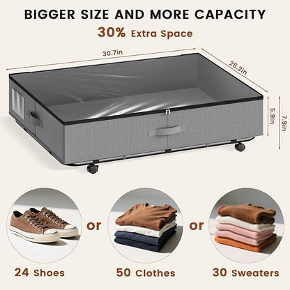 XXXL 78L Under Bed Storage with Wheels, Rolling Storage Containers with Clear Lid & Label, Heavy-Duty Metal Frame, Easy Pull-out, Underbed Storage Bins for Clothes, Shoes, Blankets, and Toys(2PACK)