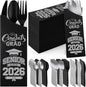 Funnymoom 400 Pcs 2026 Graduation Wrapped Silverware Bags Holder - Disposable Dinnerware Set Includes Plastic Spoons Knives and Forks, Class of 2026 Parties School Congrats Supplies(Black and Gray)