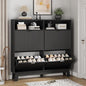 Xixini Shoe Cabinet with 4 Flip Drawers, 46" Tall Narrow Fluted Shoe Storage Organizer for Entryway, Hidden Slim Wooden Shoe Rack Cabinet for Front Door Entrance, Hallway, Living Room, Solid Black