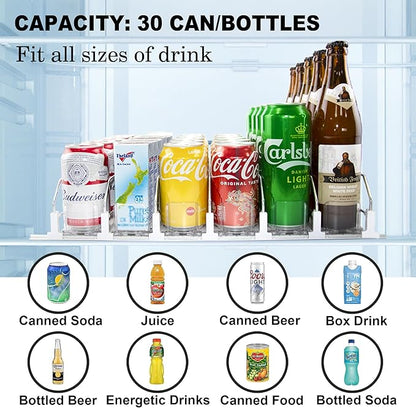 LumoShine Drink Organizer for Fridge, Self-Pushing Soda Can Dispenser for Refrigerator, Width Adjustable Pusher Glide for 12oz to 20oz holds (White, 14.96" D x 18.89" W— 6 Rows)