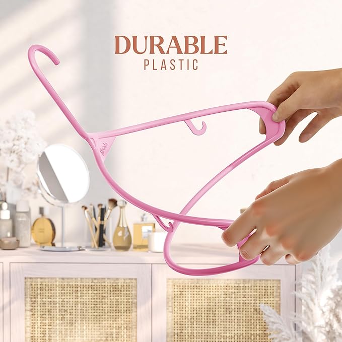 Plastic Hangers 50 Pack Pink - Clothes Hangers - Makes The Perfect Coat Hanger and General Space Saving Hangers for Closet and New Apartment Essentials - Percheros Ganchos para Colgar Ropa Hangars