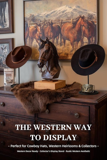 Cowboy Hat Stand Heavy Metal Western Tabletop Hat Holder Rustic Vintage Western Decor Wide Brim Hat Display for Desk Shelf Closet for Fedora Straw Hats Home Accessories Black 2 Pcs