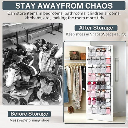 2PCS 40-Pocket Over the Door Shoe Organizer, Hanging Shoe Rack for Closet Door,Shoes Storage Holder Hanger with Large Mesh Pocket for Women Men Shoes,Flip Flops (White-B2)
