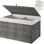 GREENSTELL Storage Basket with Lid, 27.7 Gallon(105L) Lagre Wicker Blanket Storage Basket with Handles, Foldable, 2 Removable Liner Bags, Metal Frame, for Bedroom, Laundry Room, Grey,25.6"*15.7"*15.7"