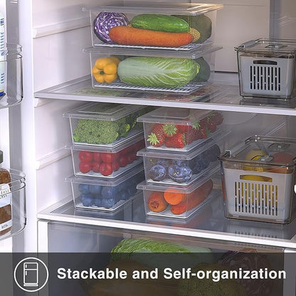 SILIVO Produce Saver Containers for Refrigerator (6 Pack) - 1.5L Fruit Storage Containers for Fridge, Vegetable Storage Containers with Drain Tray Keep Fresh for Veggie, Fruit, Lettuce and Salad