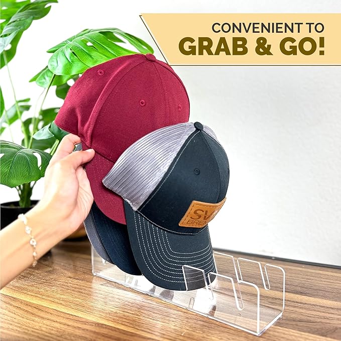 iNNOVANT Baseball Cap Stand, 2 Pcs Acrylic Hat Organizer for 14 Baseball Caps, Hat Racks for caps Display and Organizer for Bedroom, Closet, Dresser, Office (Clear x 2)
