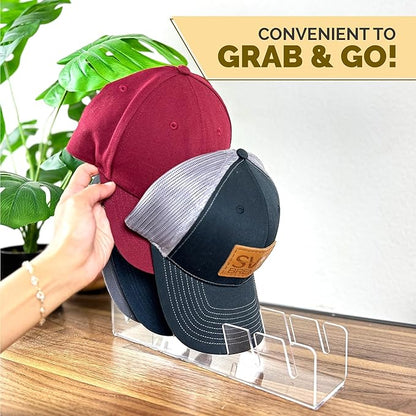 iNNOVANT Baseball Cap Stand, 2 Pcs Acrylic Hat Organizer for 14 Baseball Caps, Hat Racks for caps Display and Organizer for Bedroom, Closet, Dresser, Office (Clear x 2)