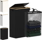 efluky Slim Laundry Basket with Lid, Narrow Laundry Hamper with Removable Bag, Skinny Dirty Clothes Basket with Bamboo Handles for Bathroom, Bedroom & Laundry Room, 75L Black