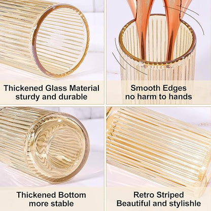 DASITON Makeup Brush Holder Organizer, Crystal Glass Makeup Brushes Storage Holder, Vintage Make Up Brush Cup for Vanity, Pen Pencil Holder for Desk, Toothbrush Holders for Bathroom (Coffee S)