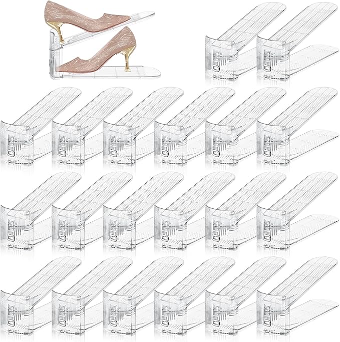 Shoe Slots Organizer,20 PACK Transparent Shoe Stacker Adjustable Shoe Slot Organizer Space Saver Shoe Rack Holder Shoe Storage Organizers for Closet,Transparent
