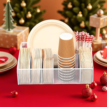 Utensil Caddy for Party - Paper Plate Holder,Utensil Silverware Caddy Utensil Holder Paper plate Organizer with 6 Compartments for Party, Camping, Picnic