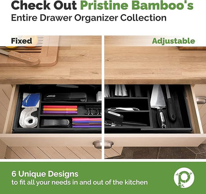 Pristine Bamboo Kitchen Drawer Organizer - Drawer Utensil Organizer and Cutlery Tray - Flatware and Silverware Holder (5-Slots, White)