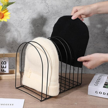 2 Pcs Heavy Duty Metal Beanie Holder Organizer, Knitted Hat Storage Display Rack Stand for Winter Cap, Home Entryway Tabletop Bedroom Closet Dresser Office, Black