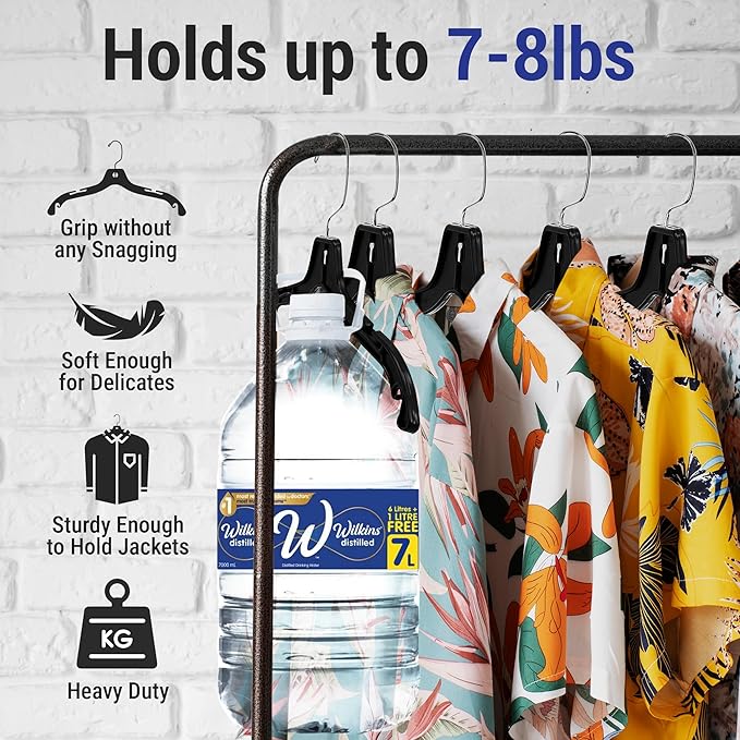 Victory Display Heavy Duty Black Plastic Hangers for Clothes | Space-Saving Slim Hangers with Swivel Hooks | Sturdy Plastic Hanger for Wardrobe Organization and Closet Storage | 17 inches | 100 Pack