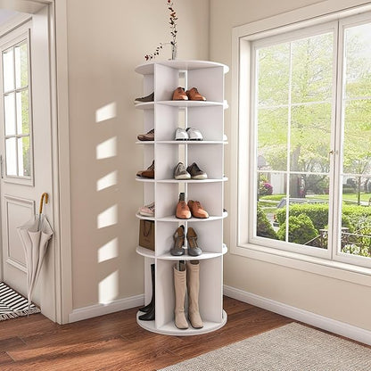 Rotating Shoe Rack Tower, 360-Degree Circular Storage Organizer for Shoes and Handbags, Vertical Space-Saving Cabinet for Entrance Hall, Independent Rotating Shoe Shelf