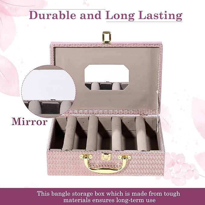 Kuber Industries 4 Rod Wooden Bangle Organizers Storage Box with Gold Handle For Women | Bridal Fancy Chudi Box/Chuda Holder & Jewellery Case | Shining Leaser Foil- Peach
