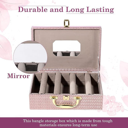 Kuber Industries 4 Rod Wooden Bangle Organizers Storage Box with Gold Handle For Women | Bridal Fancy Chudi Box/Chuda Holder & Jewellery Case | Shining Leaser Foil- Peach