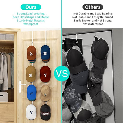 HapiRm Over Door Hat Rack - 4 Packs Metal Hanging Hat Organizer with 16 Hooks Design, Baseball Cap Hanger Organizer Storage Holds up to 80 Caps for Door, Bedroom, Closet(White)