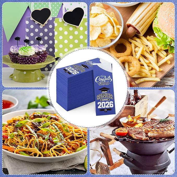 Funnymoom 400 Pcs 2026 Graduation Wrapped Silverware Bags Holder - Disposable Dinnerware Set Includes Plastic Spoons Knives and Forks, Class of 2026 Parties School Congrats Supplies(Dark Blue)