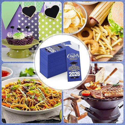 Funnymoom 400 Pcs 2026 Graduation Wrapped Silverware Bags Holder - Disposable Dinnerware Set Includes Plastic Spoons Knives and Forks, Class of 2026 Parties School Congrats Supplies(Dark Blue)