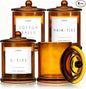 LITIVY 4 Pack Bathroom Organizers and Storage - 16 Oz Glass Qtip Holder & Cotton Pad Dispenser with Lid, Apothecary Jars for Home, Room Decor, Kitchen Organizer (Amber)