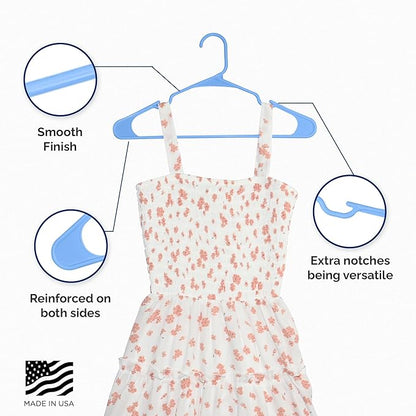 Closetselect Plastic Hangers 50 Pack - Space Saving Clothes Hangers, Made in USA, Durable & Strong Plastic Shirt & Coat Hanger with Notches & Shoulder Grooves, Non-Slip Clothing Hangers | Victory Blue
