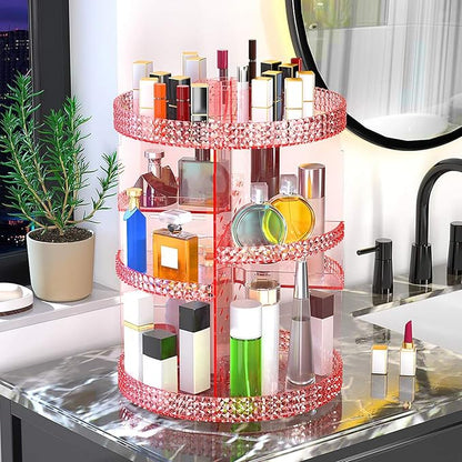 Awenia Makeup Organizer 360-Degree Rotating, Adjustable Makeup Storage, 7 Layers Large Capacity Cosmetic Storage Unit, Fits Different Types of Cosmetics and Accessories, Plus Size(Pink)