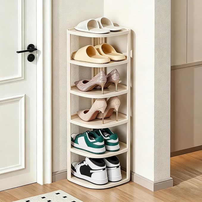 UFORU 6 Tier Vertical Shoe Rack,Corner Shoe Organizer for Entryway,Narrow Free Standing Shoe Organizer for Small Spaces,Tall Shoe Rock for Closet,Easy Assembly Shoe Storage Stand